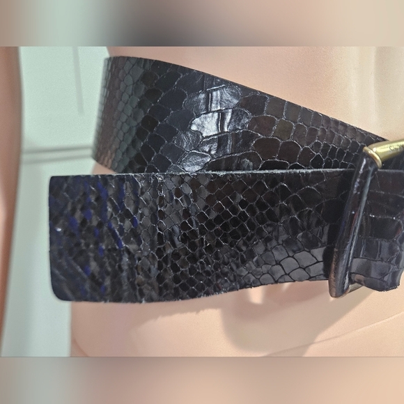 MICHAEL KORS Black Croc-Embossed Leather Wide Waist Belt Gold Buckle.S/M main image 7